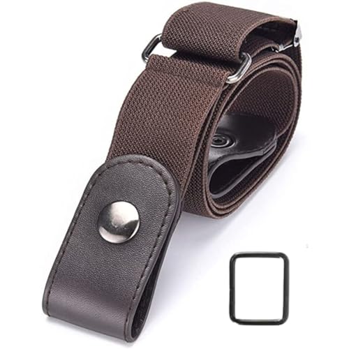 Toxen Invisible Buckle-less Jeans Belt with Ring Adjustable Buckle Free Waist Belt Elastic Belt for Jeans Pants Skirt for Unisex (Brown) - Image 1