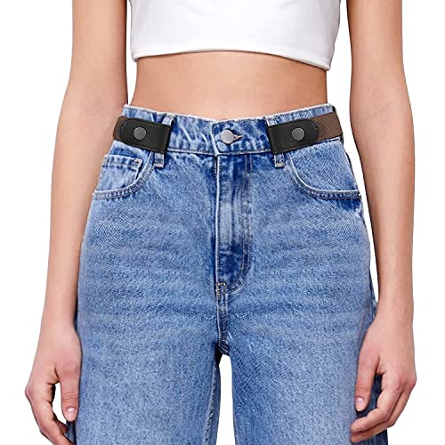 Toxen Invisible Buckle-less Jeans Belt with Ring Adjustable Buckle Free Waist Belt Elastic Belt for Jeans Pants Skirt for Unisex (Brown) - Image 3