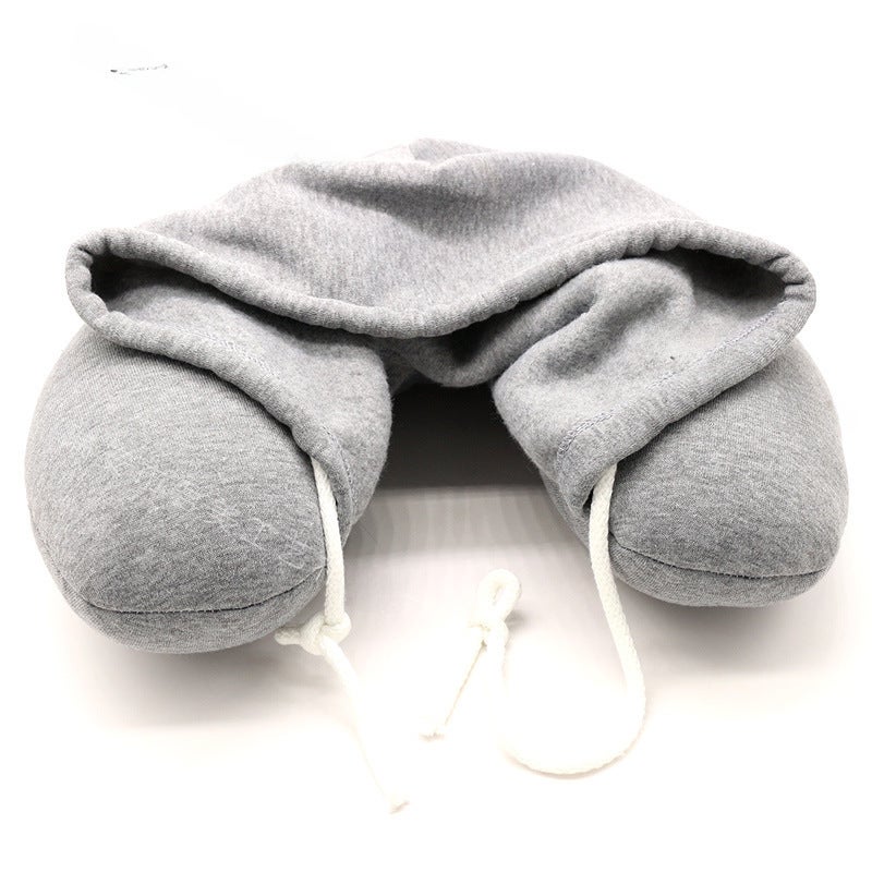 Hooded U-Shaped Neck Pillow Cotton Microbeads Grey