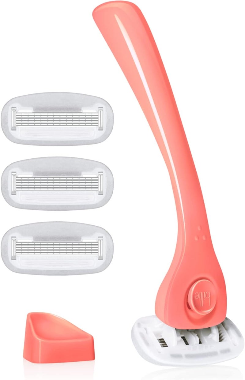 Billie Razors for Women Shave Kit – Women’s Razor + 4 x 5-Blade Razor Refills + Magnetic Holder – Coral - Image 1