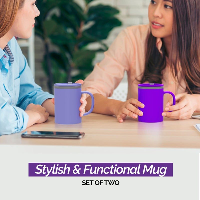 Copco Iconic 16oz Double Wall Insulated Desk Mug with Lid & Handle, Set of 2, BPA-Free Reusable Plastic, Spill-Proof, Microwave & Dishwasher Safe, Wide Mouth, Cup Holder Friendly (Purple/Light Purple) - Image 2