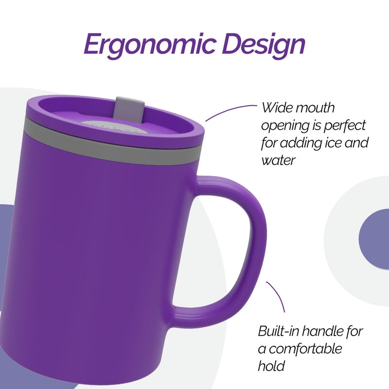 Copco Iconic 16oz Double Wall Insulated Desk Mug with Lid & Handle, Set of 2, BPA-Free Reusable Plastic, Spill-Proof, Microwave & Dishwasher Safe, Wide Mouth, Cup Holder Friendly (Purple/Light Purple) - Image 5
