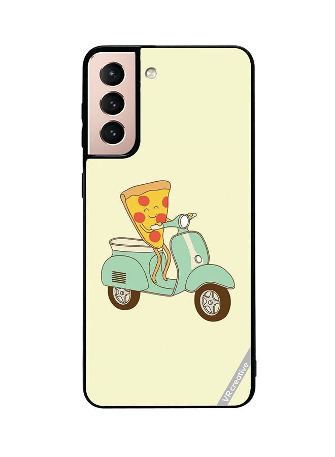 VR CREATIVE Protective Case Cover For Samsung Galaxy S21 5G Pizza Riding Scooter Design Multicolour - Image 1
