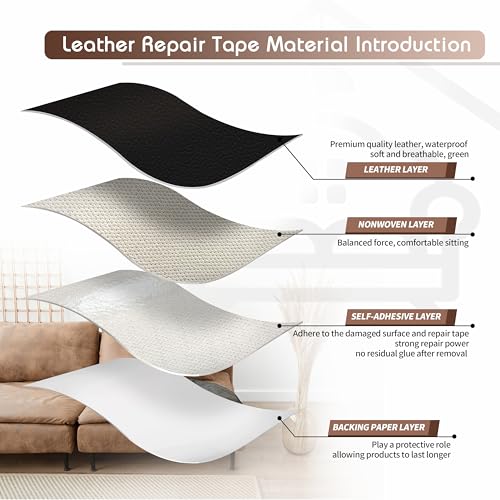 KING MOUNTAIN Leather Repair Patch,4 x 63 Inches self Adhesive Leather Repair Tape for Damaged Leather Furniture, Sofa Seating,Car Seats, Leather Goods(Black) - Image 3