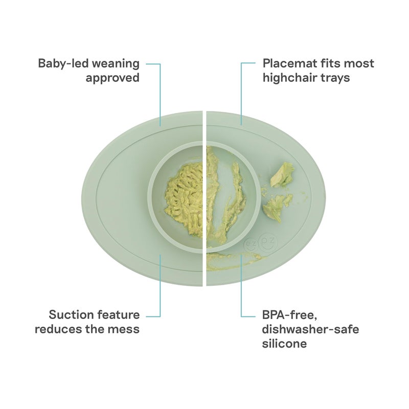 ezpz Tiny Bowl - 100% Silicone Suction Bowl with Built-in Placemat for First Foods + Baby Led Weaning (Sage) - Image 2