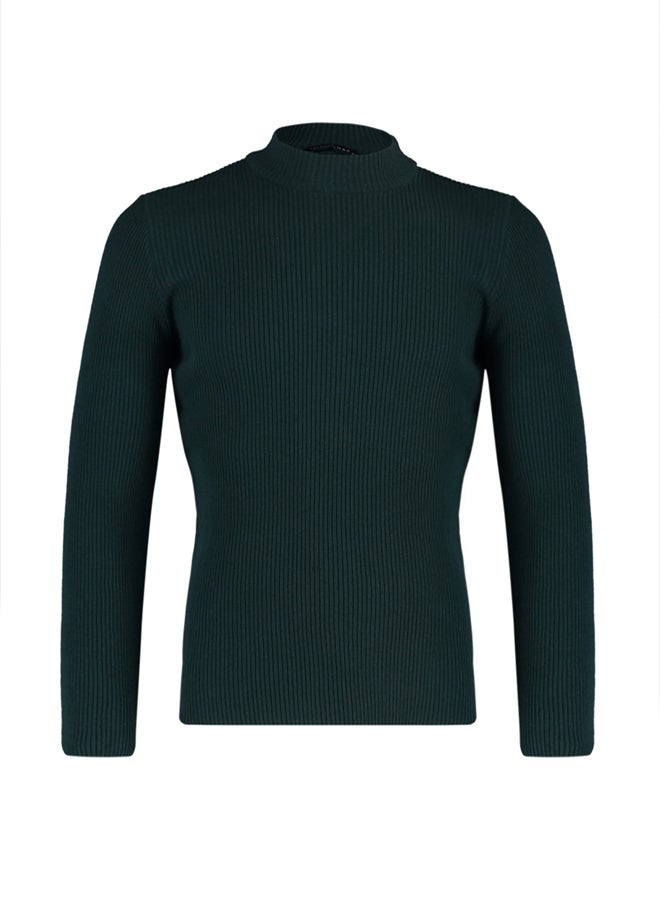 trendyol Emerald Green Fitted Slim Fit Cotton Half Turtleneck Ribbed Knitwear Sweater - Image 5