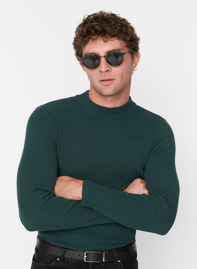 trendyol Emerald Green Fitted Slim Fit Cotton Half Turtleneck Ribbed Knitwear Sweater - Image 2