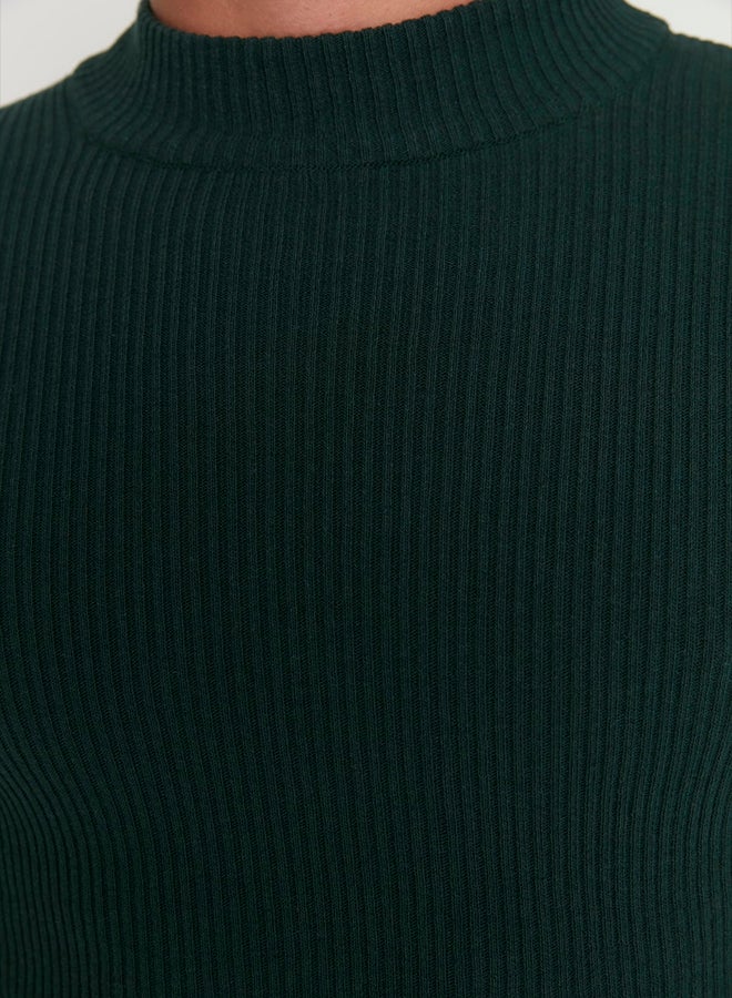 trendyol Emerald Green Fitted Slim Fit Cotton Half Turtleneck Ribbed Knitwear Sweater - Image 4