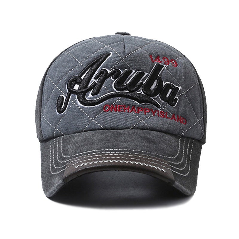 Washed Cotton Denim Baseball Cap with Vintage Embroidery - Image 5