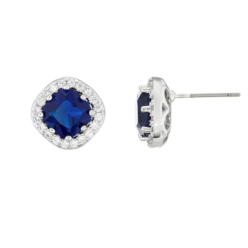 باكلي لندن BUCKLEY LONDON THE CARAT COLLECTION - SAPPHIRE CUSHION HALO STUD EARRINGS
