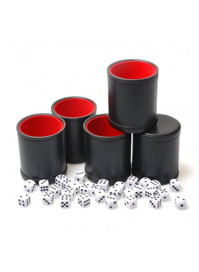 RERIVER 5 Pack PU Leather Dice Cup Set with 6 Dot Dices Felt Lined Quiet Shaker for Yahtzee Bar Party Family Dice Games,Red/Black - Image 1