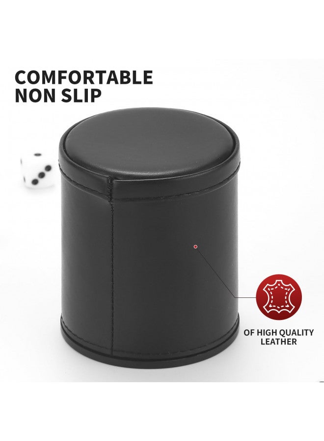 RERIVER 5 Pack PU Leather Dice Cup Set with 6 Dot Dices Felt Lined Quiet Shaker for Yahtzee Bar Party Family Dice Games,Red/Black - Image 4