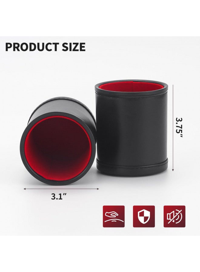 RERIVER 5 Pack PU Leather Dice Cup Set with 6 Dot Dices Felt Lined Quiet Shaker for Yahtzee Bar Party Family Dice Games,Red/Black - Image 5