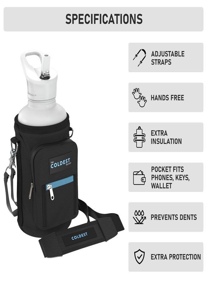 ذا كولديست ووتر حقيبة حمل زجاجة الماء كولدست بأحزمة قابلة للتعديل - مناسبة للسفر، تصميم مقاوم للخدوش وجيب إضافي للهاتف، غطاء جراب حامل يناسب زجاجة الماء المصنوعة من الفولاذ المقاوم للصدأ المعزول (21-32 أونصة) - Image 2