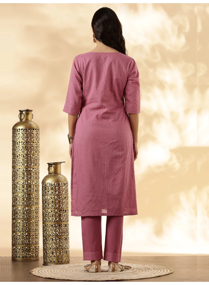 Abhishti  Pink Lurex Kurta with solid Pant Set  | Best Price UAE