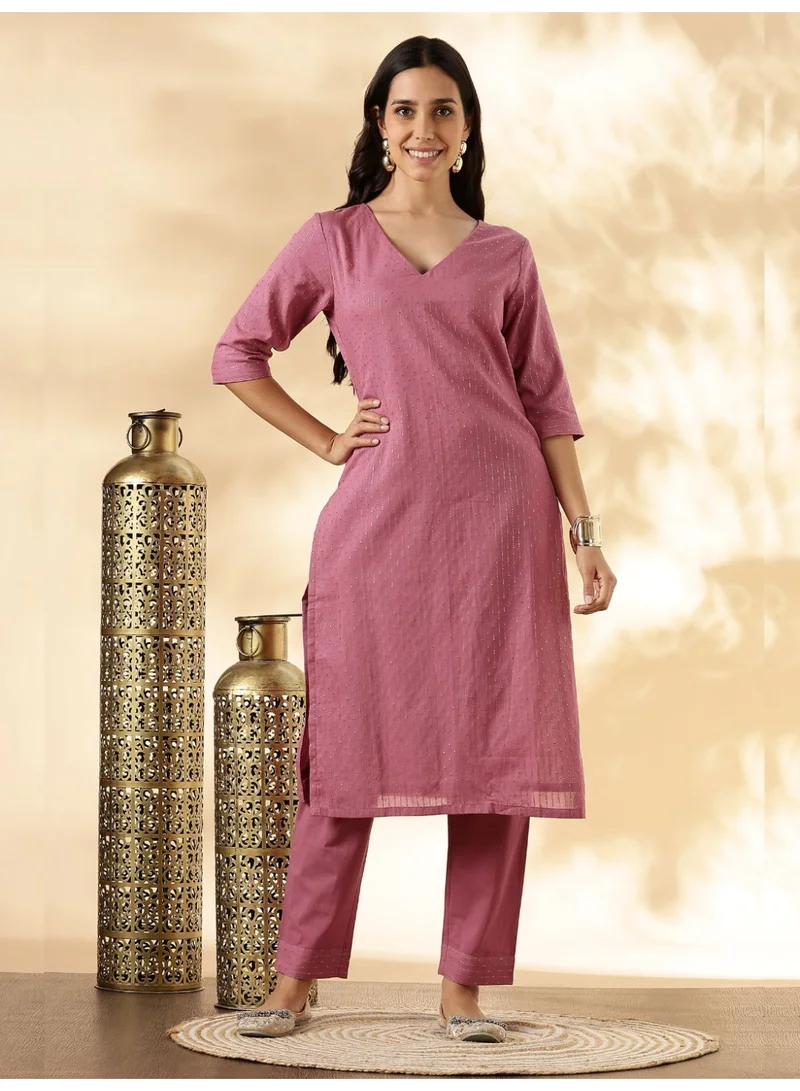 أبهشتي Pink Lurex Kurta with solid Pant Set