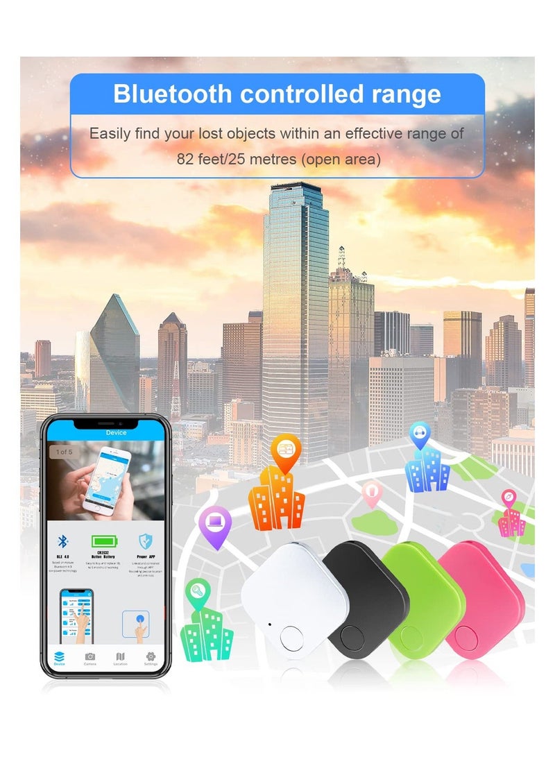Generic 4 Pack Bluetooth Key Finder Locator, Mini Anti Lost Item Finder Tag Key Tracker Alarm For Pet, Key, Wallet, Luggage, Compatible With Ios And Android, with Key Ring(White, Black, Green, Pink, Square)  - Image 5