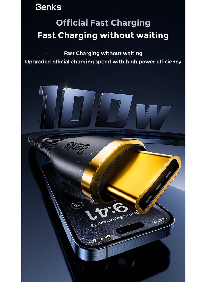 Benks D47 USB-C to USB-C 100W Fast Charging Braided Cable with Gold Connectors – 1m, White - Image 2
