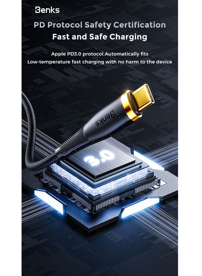 Benks D47 USB-C to USB-C 100W Fast Charging Braided Cable with Gold Connectors – 1m, White - Image 3