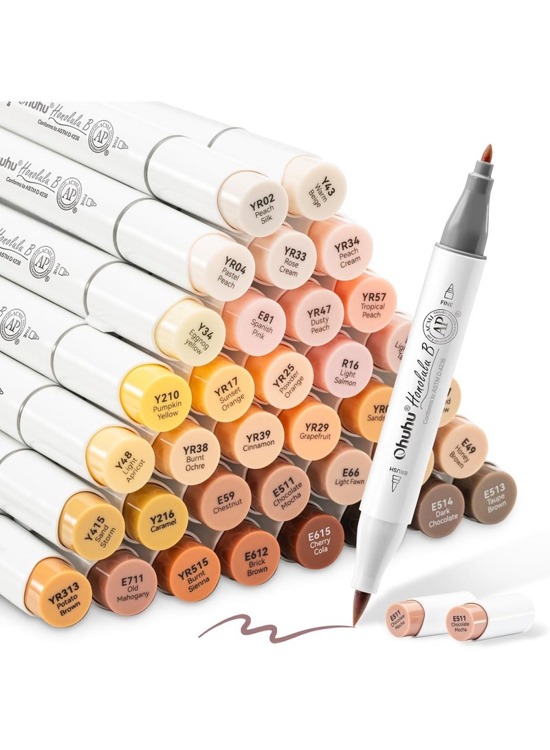 Ohuhu  Honolulu B 36 Skin Colors  Dual Tips Alcoh Art Markers, Brush & Fine - Image 1