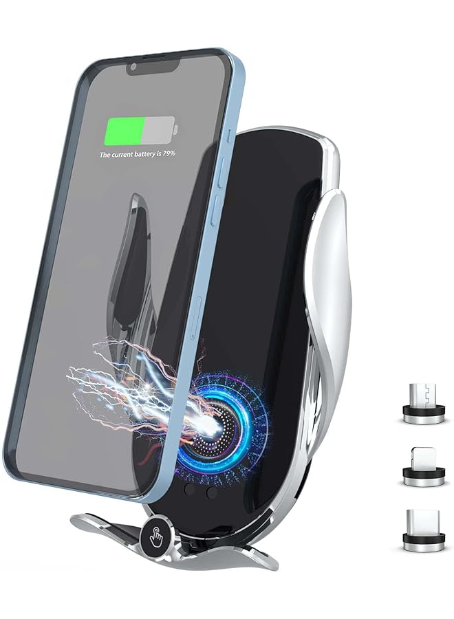 KASTWAVE Wireless Car Charger - 15W Qi Fast Charging, Smart Sensor Air Vent Mount For Iphone And All Smartphones - One-Hand Operation, 360° Rotation - Silver - Image 1