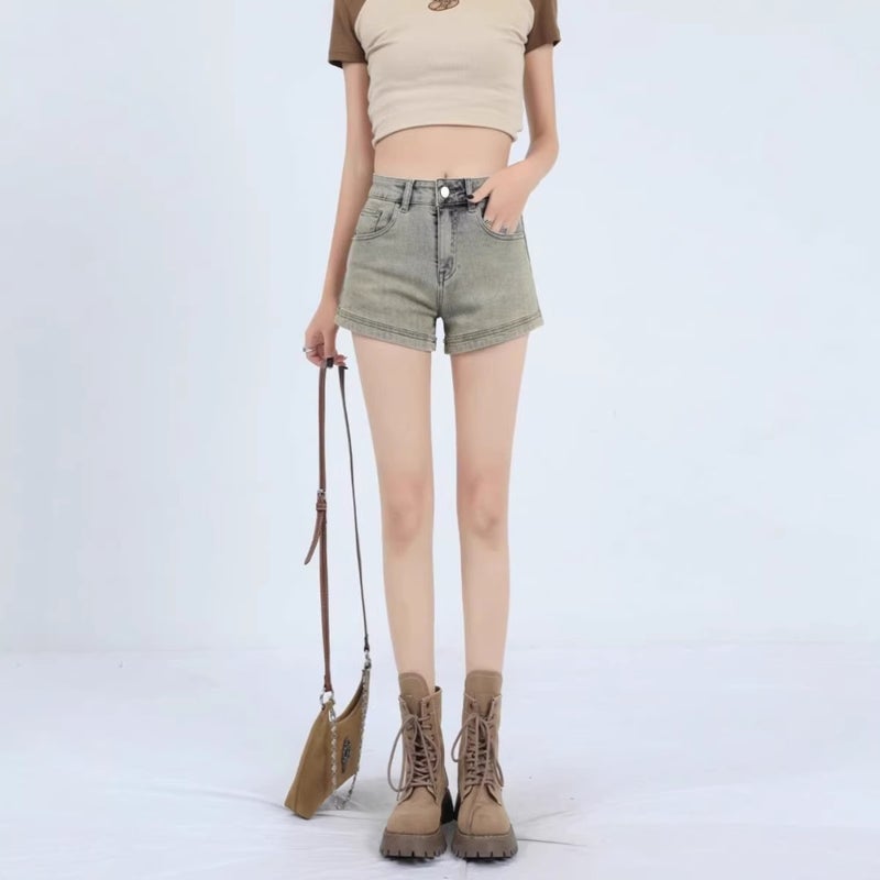 Women's American Retro Denim Shorts, High Waist, Slimming, A-line - Image 4