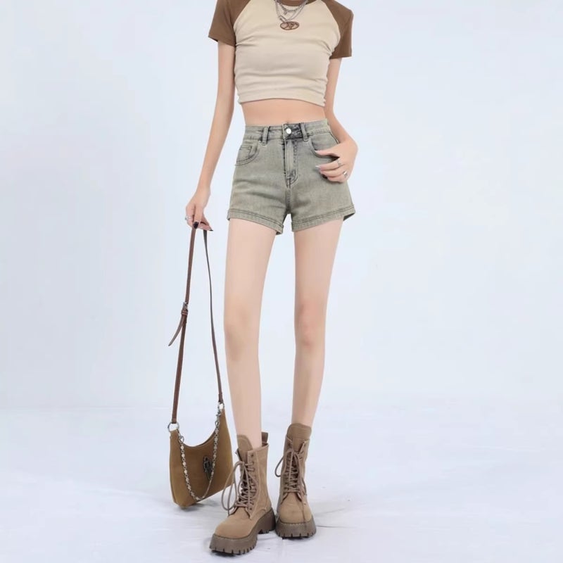 Women's American Retro Denim Shorts, High Waist, Slimming, A-line - Image 3