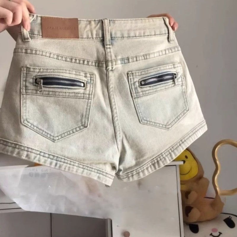 Women's American Retro Denim Shorts, High Waist, Slimming, A-line - Image 1