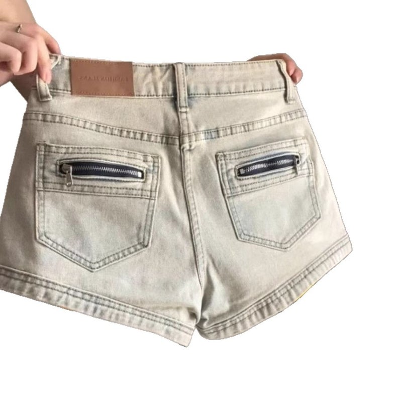Women's American Retro Denim Shorts, High Waist, Slimming, A-line - Image 5