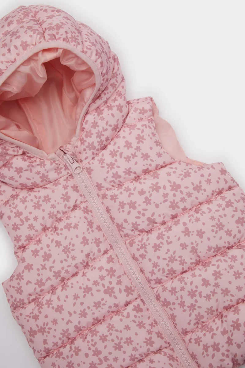Defacto Baby Girl Windproof Waterproof Printed Hooded Puffer Vest