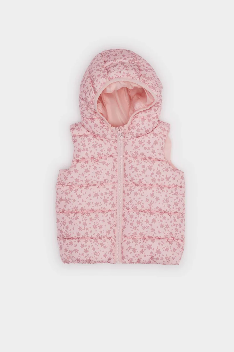 Defacto Baby Girl Windproof Waterproof Printed Hooded Puffer Vest