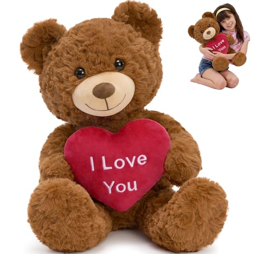 MorisMos Valentines Teddy Bear Stuffed Animal with Heart 18in I Love You Teddy Bear Gift for Girlfriend Boyfriend Kid on Valentines Day Birthday Small Stuffed Animal Centerpiece for Baby Shower - Image 1