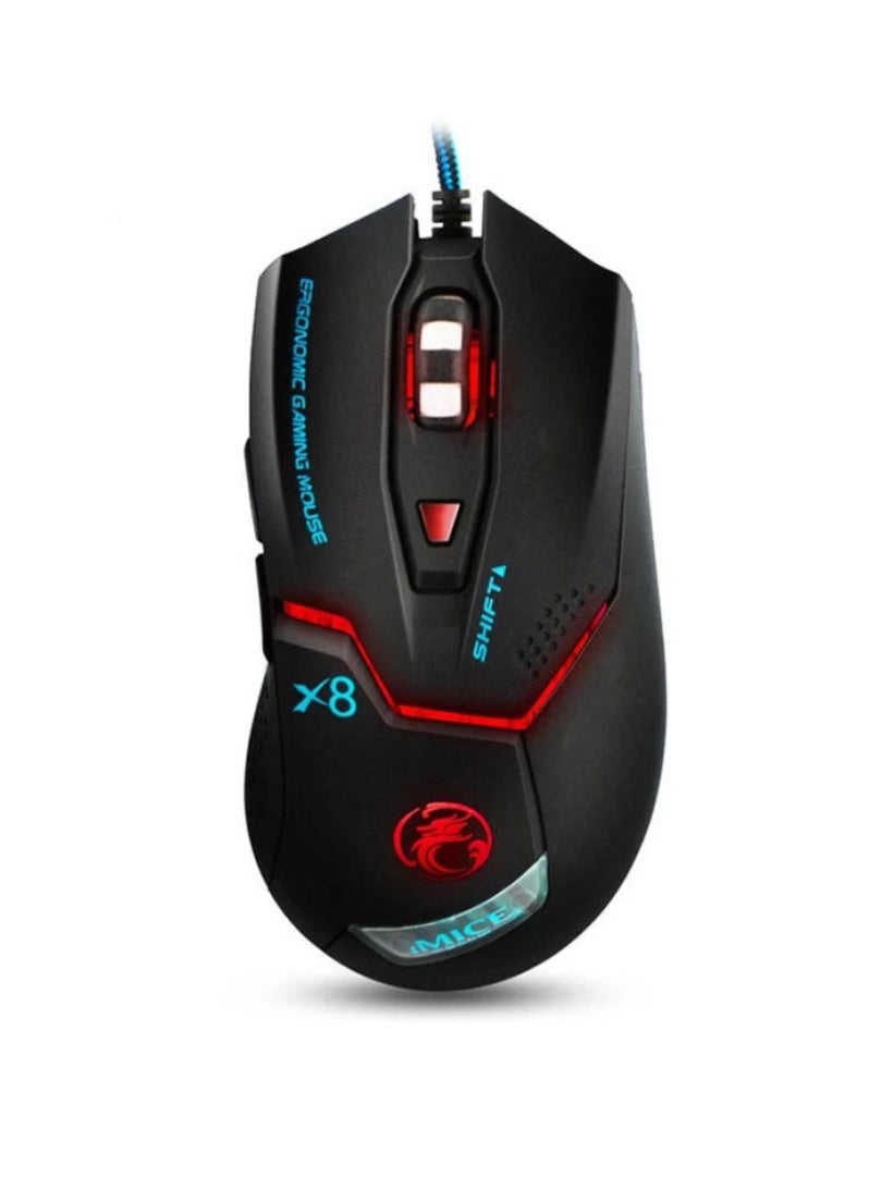 انطوينو ماوس ألعاب ENTWINO iMiceX8 توافق عالي 6D لأجهزة الكمبيوتر والكمبيوتر المحمول RGB Light سلكي ماوس ألعاب بصري (USB 2.0، USB 3.0، أسود)  - Image 2