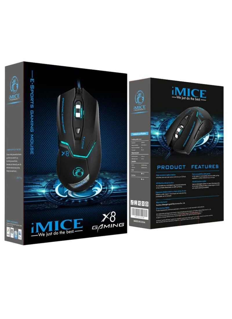 انطوينو ماوس ألعاب ENTWINO iMiceX8 توافق عالي 6D لأجهزة الكمبيوتر والكمبيوتر المحمول RGB Light سلكي ماوس ألعاب بصري (USB 2.0، USB 3.0، أسود)  - Image 5