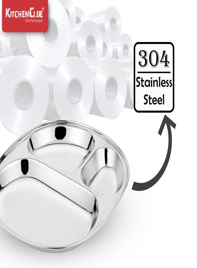 KITCHEN CLUE Stainless Steel 3 In 1 Compartment Plates For Kids (Pack Of 3 Pcs, Design- ROSE) Permanent Laser Engraving, Highly Durable 304 18/8 Grade Steel Lunch/Dinner Plates For Kitchen & Dining - Image 4