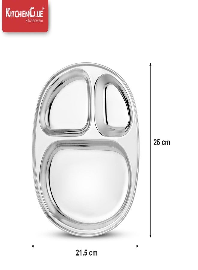 KITCHEN CLUE Stainless Steel 3 In 1 Compartment Plates For Kids (Pack Of 3 Pcs, Design- ROSE) Permanent Laser Engraving, Highly Durable 304 18/8 Grade Steel Lunch/Dinner Plates For Kitchen & Dining - Image 3