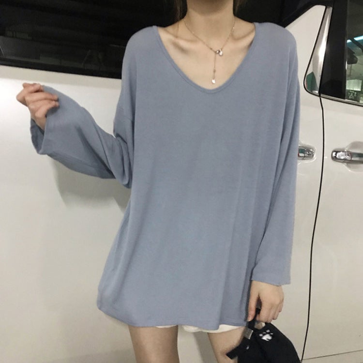 Ins Super Popular T-Shirt Women'S Spring/Autumn/Winter Inner Wear Solid Color Long Sleeve Bottoming Shirt Korean Style Fashionable Students Outer Wear Loose Top Clothes - Image 4