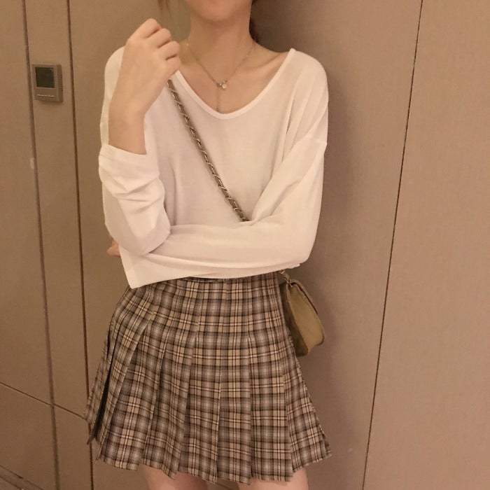 Ins Super Popular T-Shirt Women'S Spring/Autumn/Winter Inner Wear Solid Color Long Sleeve Bottoming Shirt Korean Style Fashionable Students Outer Wear Loose Top Clothes - Image 1