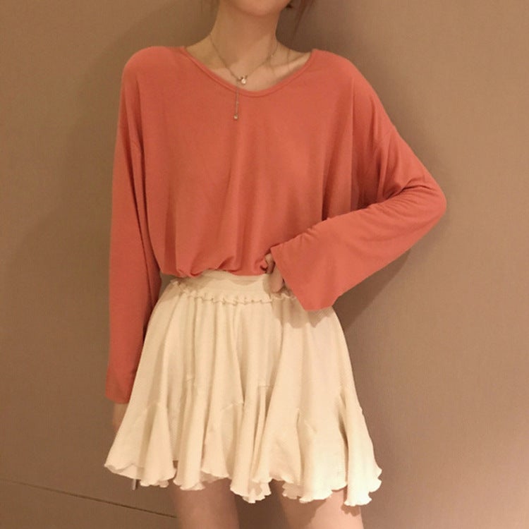 Ins Super Popular T-Shirt Women'S Spring/Autumn/Winter Inner Wear Solid Color Long Sleeve Bottoming Shirt Korean Style Fashionable Students Outer Wear Loose Top Clothes - Image 3
