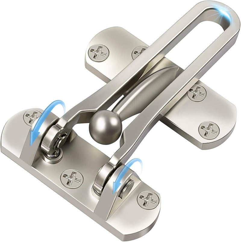 Door Lock Latch for Home Security Swing Bar Door Guard for Front and Inside Door Safety Childproof Reinforcement Door Stopper for Kids Home Hotel Apartment Thicken Aluminium Alloy Nickel Satin