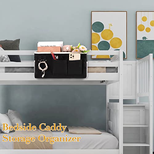Ozzptuu Bedside Storage Caddy/Bedside Hanging Storage Bag for Headboards Bunk Beds Dorm Rooms Book Phone Magazine Holder (2PC Black) - Image 3