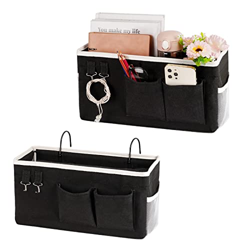 Ozzptuu Bedside Storage Caddy/Bedside Hanging Storage Bag for Headboards Bunk Beds Dorm Rooms Book Phone Magazine Holder (2PC Black) - Image 1