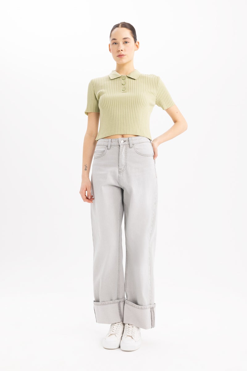 DeFacto Green Woman Slim Fit Polo Neck Knitwear Pullover Casual - Image 2