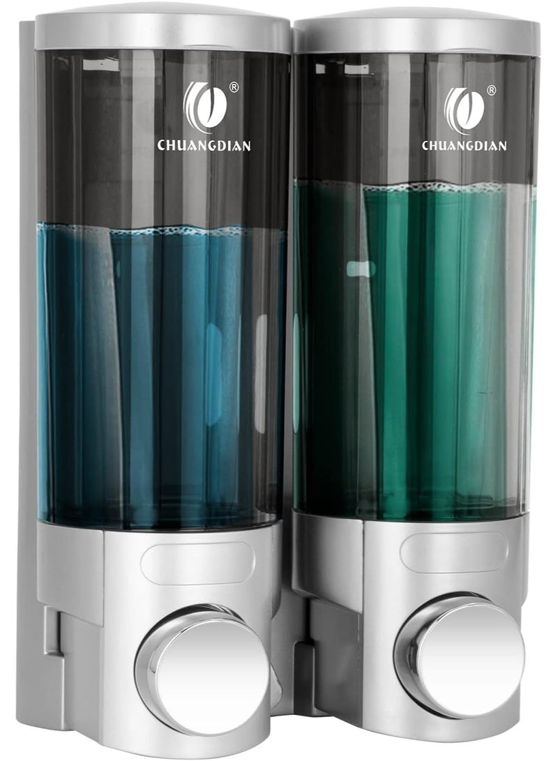 مزود سائل صابون معلق على الحائط بخزانين - مزود قابل لإعادة التعبئة للاستخدام في الحمام أو الفندق أو المنزل - Image 1