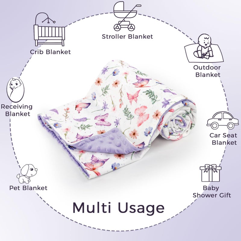 Pea Pod Baby Girls Blanket Soft Butterfly Minky Blanket for Newborn, 30'' x 40'' Double Layer Design, Dotted Backing Warm Baby Quilt Crib Blanket for Nursery/Stroller/Toddler Bed/Baby Car Seat - Image 4