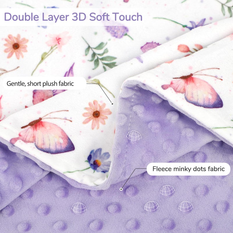 Pea Pod Baby Girls Blanket Soft Butterfly Minky Blanket for Newborn, 30'' x 40'' Double Layer Design, Dotted Backing Warm Baby Quilt Crib Blanket for Nursery/Stroller/Toddler Bed/Baby Car Seat - Image 2