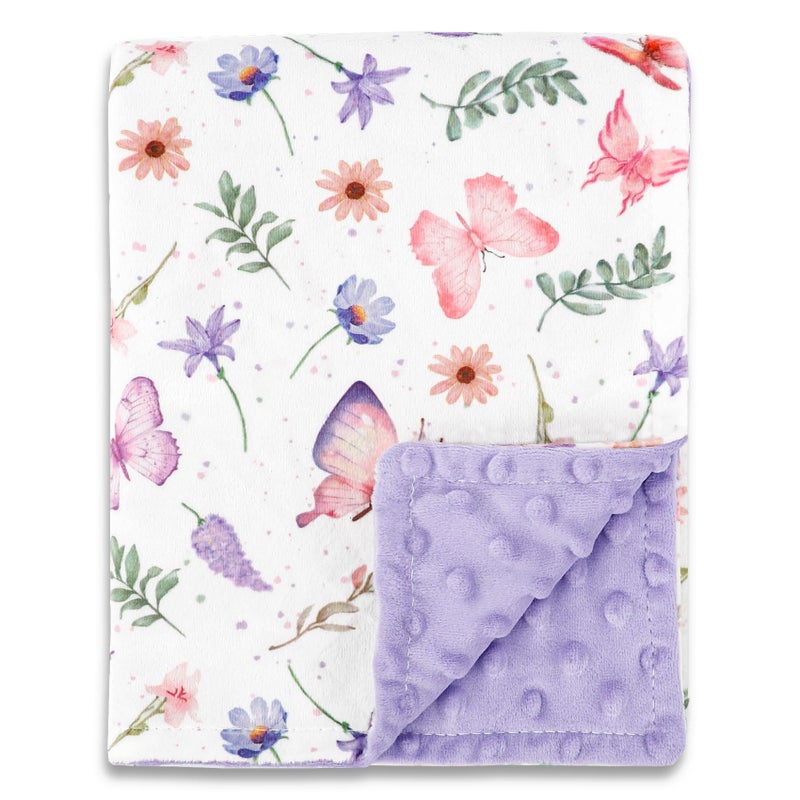 Pea Pod Baby Girls Blanket Soft Butterfly Minky Blanket for Newborn, 30'' x 40'' Double Layer Design, Dotted Backing Warm Baby Quilt Crib Blanket for Nursery/Stroller/Toddler Bed/Baby Car Seat - Image 1