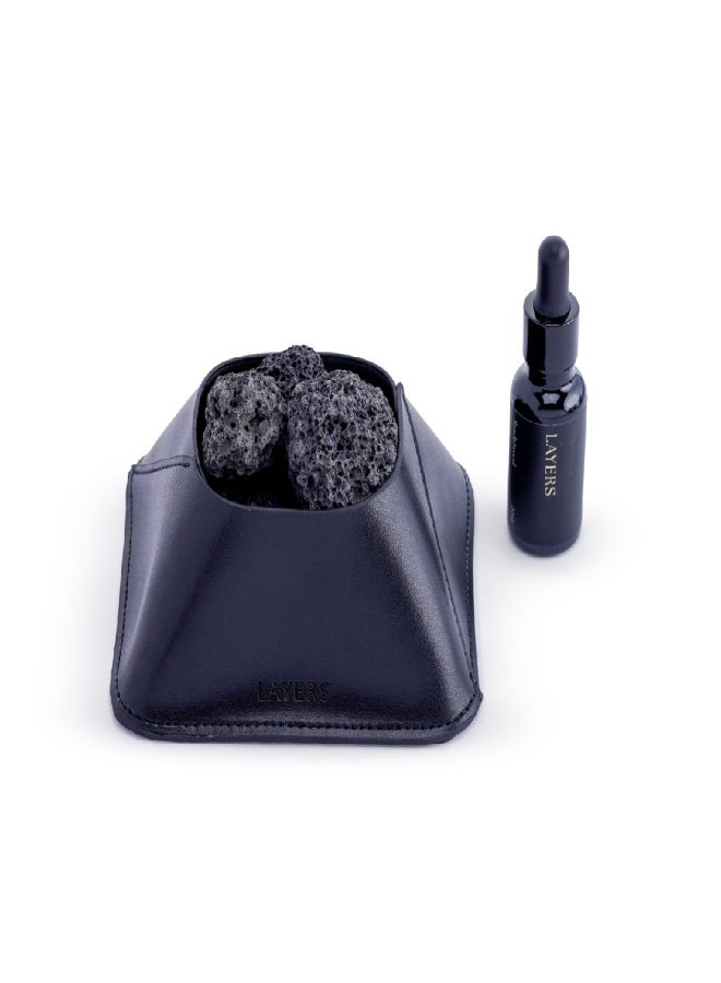 Layers Volcanic Lava Rock Diffuser – Black Leather & Natural Volcano Rock – Includes Fragrance Oil - Image 2