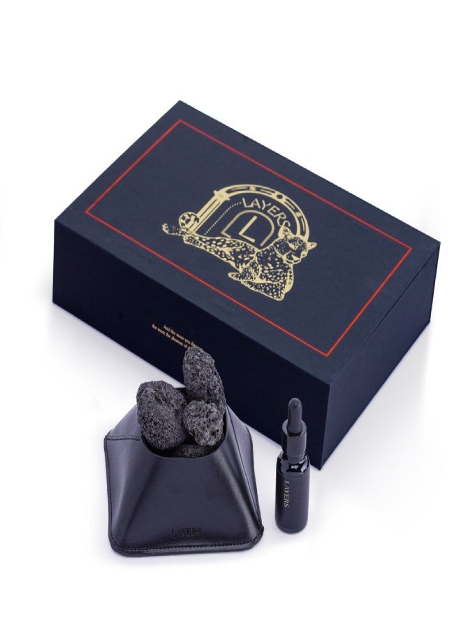 Layers Volcanic Lava Rock Diffuser – Black Leather & Natural Volcano Rock – Includes Fragrance Oil - Image 1