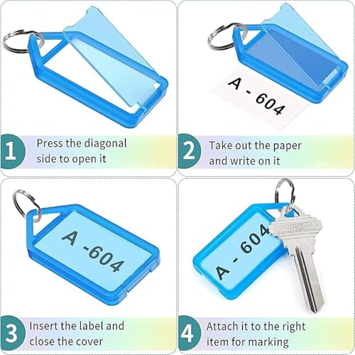 TULMAN 50 Pcs Multicolor Keyring & Keychain with Name Tag Labels – Plastic Assorted Keychains with Two-Sided ID Label & Split Ring for Office, Home, Lockers, and Keys - Image 4